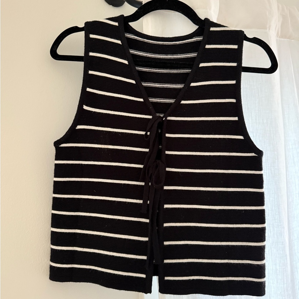 Striped V-Neck Tie Front Sweater Vest